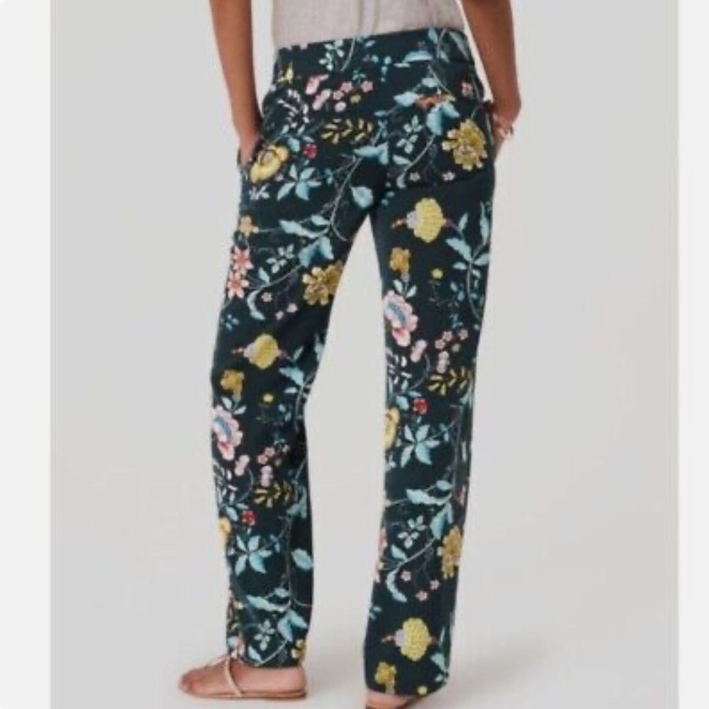 LOFT Petites Mid-Rise Straight Pants in Green Vine Floral Print